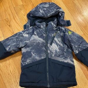 Kids Navy Mountain Print Puffer Jacket